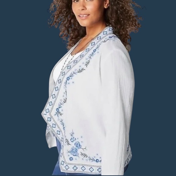 Embroidered JJill‎ Gauze Draped Front Jacket - Picture 1 of 7
